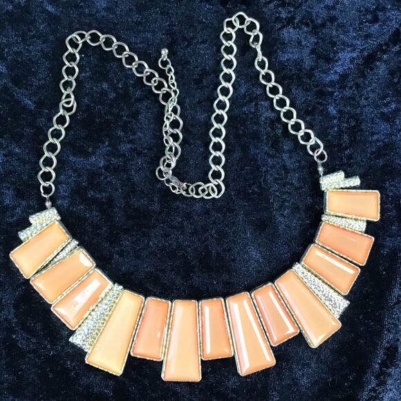 Orange Statement Bib Necklace 26 inches Vintage Fashon 90s Retro - Picture 2 of 4